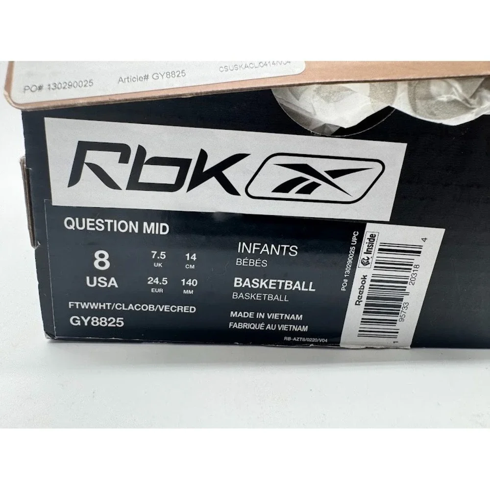 Reebok Question Mid Toddler Shoes White Blue GY8825 Infant Size 8 US Sneakers